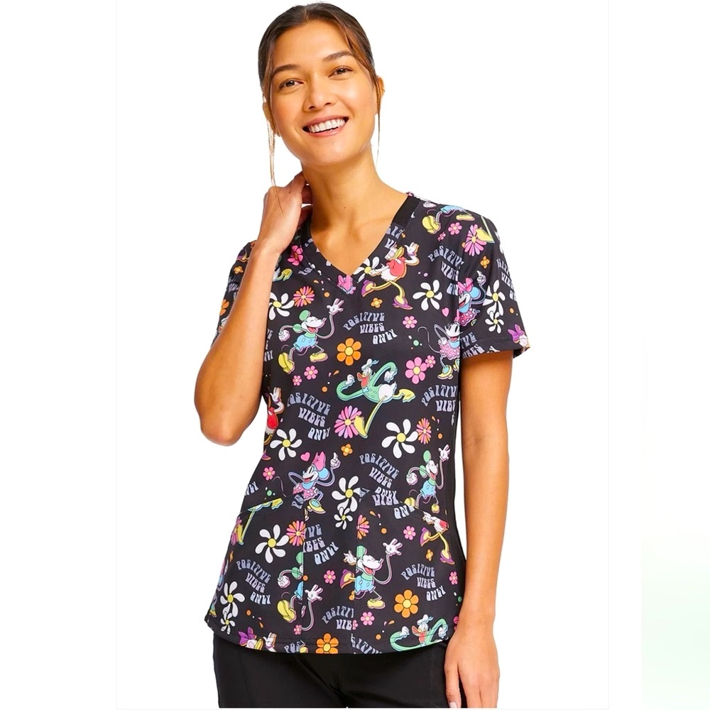 NWT Mickey Mouse Tooniforms Licensed Positive Vibes Disney V-Neck Scrub Top 2XL